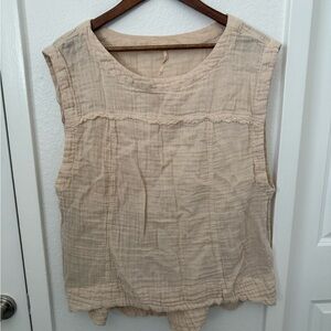 Free People Gauzy Simple Cream Sleeveless Blouse Size Large